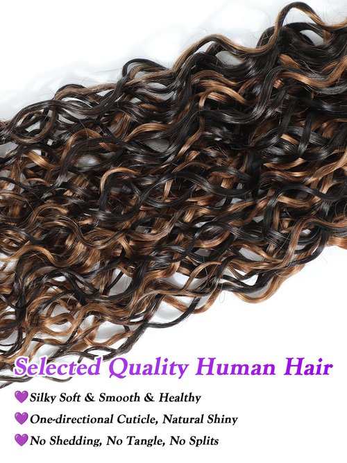Water Wave Curly 1b/30 Human Hair Bundles 28 Inch - Brown Highlight and Black Balayage Bundles Wet and Wavy Sew In Weave, 12A Glossy 100% Unprocessed Brazilian Raw Virgin Hair, P1b/30 Color, Single