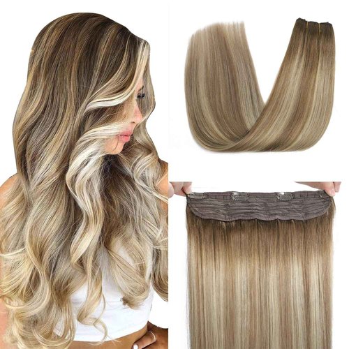 XDhair Wire Hair Extensions 20 Inch 85g Balayage Walnut Brown to Ash Brown and Blonde Invisible Wire Hair Extensions for Women #3/8/22 20 Inch