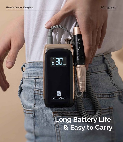 MelodySusie SC320C Electric Nail Drill Machine, Rechargeable 30000RPM Efile for Acrylic Nail, Portable Nail File with 6 Nail Drill Bit Set, SR3 Jade (Black)