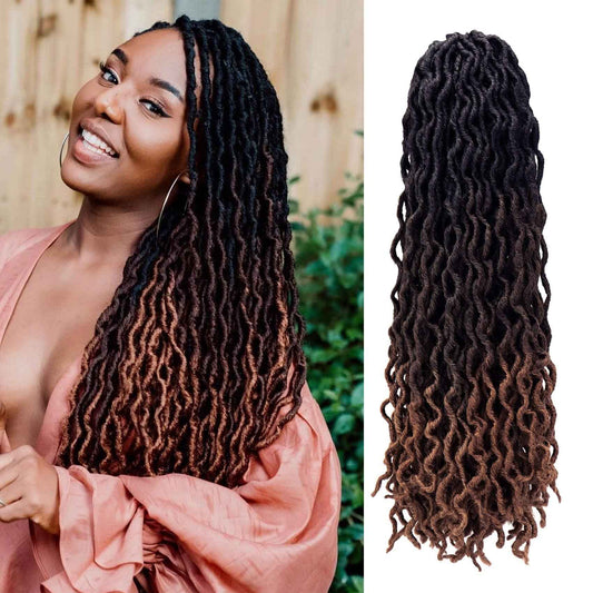 24 Inch Goddess Faux locs Crochet Hair 6 Packs/Lot Soft Gypsy Locs Wavy Crochet Braids Dreadlocks 3 Tone Curly Wavy Twist Braiding Hair Extensions African Roots Braid（1B/4/30)