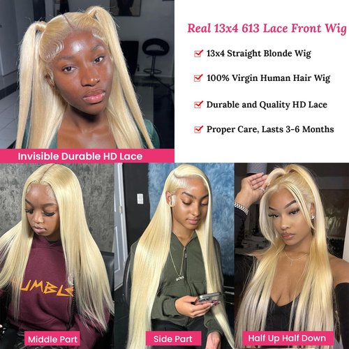613 Blonde 13x4 Lace Front Wigs Human Hair 180% Density Full Thick 613 Lace Front Wig Human Hair 20 Inch Straight 613 HD Lace Wigs for Black Women Human Hair Colored Lace Frontal Wig Pre Plucked
