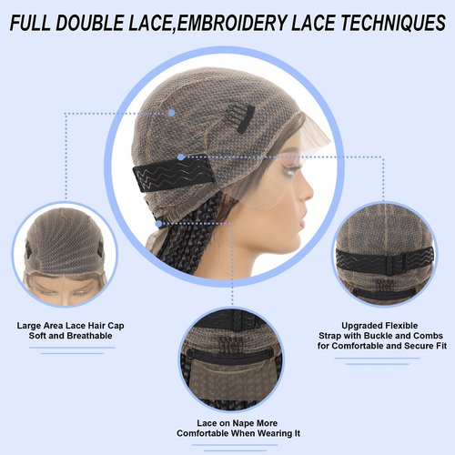 Kalyss 39 Inch Lemonade Box Braided Wigs for Black Women Synthetic Doulble Ful Lace Unique Heart Look Braided Lace Frontal Wig with Baby Hair for Women