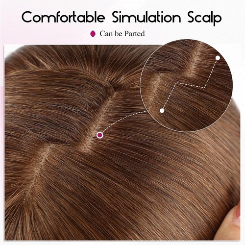 EMMOR Real Human Hair Topper for Women, Breathable Handmade Base with 3 Non-Slip Clips,100% Human Hair for Women, Top Hairpieces for Thinning Hair & Natural Looking