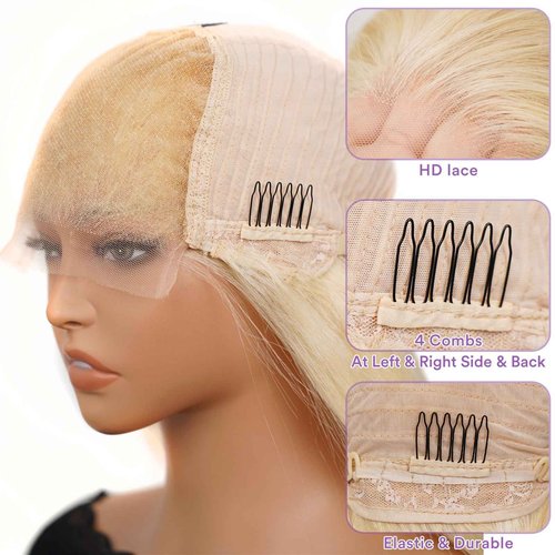 SIYUSI 30Inch 613 Lace Front Wig Human Hair,5x5 HD Transparent Lace, 200% Density Straight Brazilian Blonde Wig, Pre-Plucked with Baby Hair