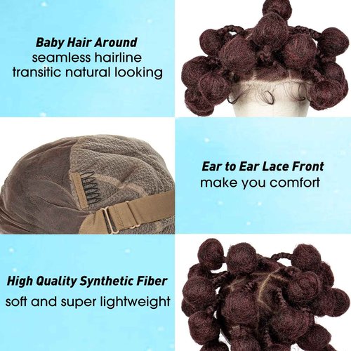 A ANYTIME Handmade Bantu Knotless Braided Wigs Synthetic Full Lace Braided Wig Buns Wig Full Lace Braids Wig with Baby Hair African Braiding Hair Wig for Black Women（1B-BUG