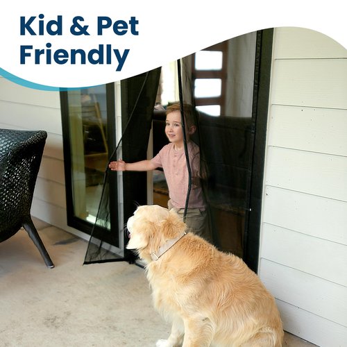 Flux Phenom Magnetic Screen Door - Bugs Out, Breeze in - 9min Install Auto-Sealing Heavy Duty Double Stitched Mesh, 52 Magnets, Hands Free Sliding & Patio Door Net, Pet & Kid Friendly, 38 x 82 Inch