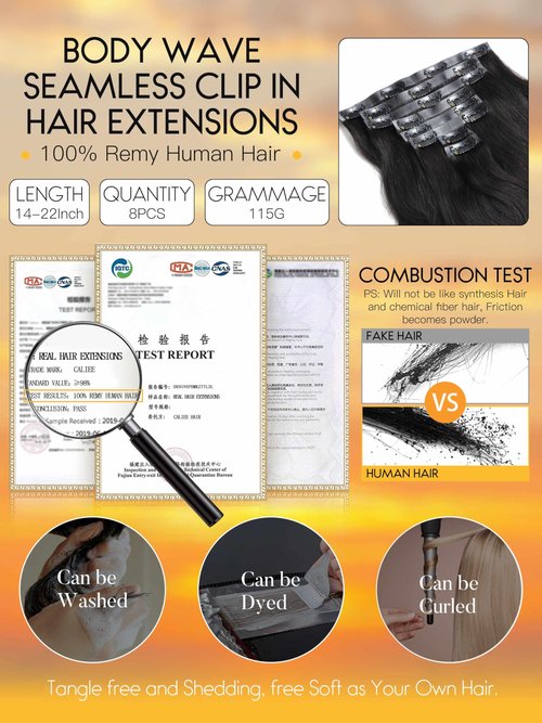 Caliee Body Wave Clip in Hair Extensions Human Hair 115G Natural Black 8 PCS PU Weft Body Wave Seamless Hair Extensions Clip ins for Black Women Soft Natural 20 Inch
