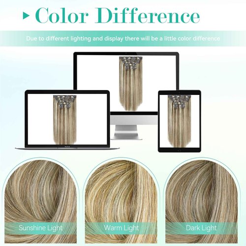 Ukira Blonde Hair Extensions Real Human Hair, 18 Inch 120g 7pcs 18/60 Ash Blonde Highlighted Bleach Blond Clip in Hair Extensions, Natural Straight Remy Human Hair Clip in Extensions for Women