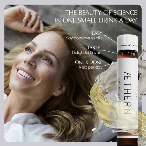 AETHERN Liquid Hair Growth Supplement with Biotin. Ready-to-Drink. Clinically Proven for Stronger and Shinier Hair, Less Shedding, + Scalp Coverage. Anti-Hair Loss. 28 Servings Ultimate Hair Booster