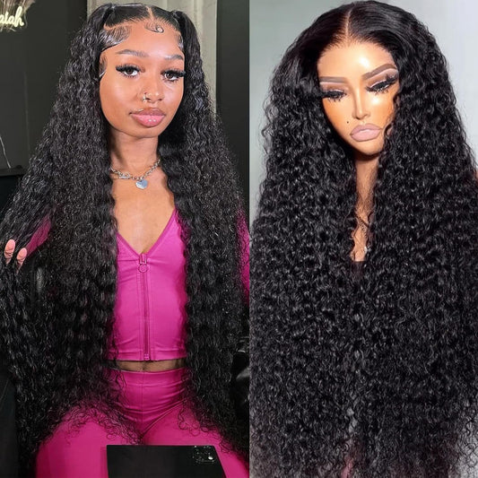 13x6 HD Lace Front Wigs Human Hair Deep Wave Lace Front Wigs Human Hair Pre Plucked Deep Curly Human Wig 200% Density Frontal Glueless Wigs for Women 24 Inch