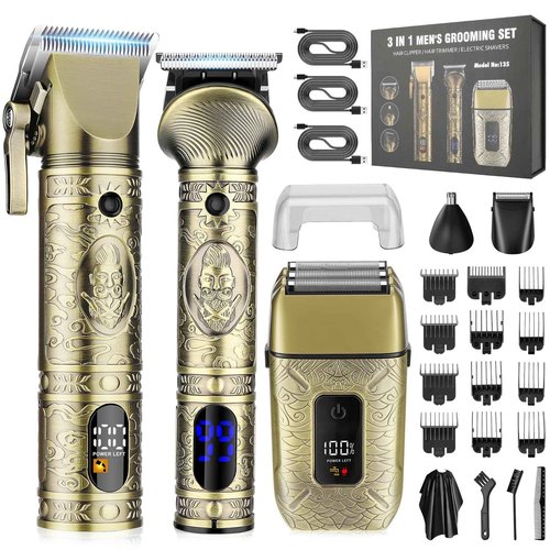 RESUXI Professional Hair Clippers for Men Electric Razor Shavers Nose Hair Trimmer and Detail Trimmer 5 Pcs Set，Cordless Beard Trimmer Barber Clippers for Hair Cutting Mens Grooming Kit