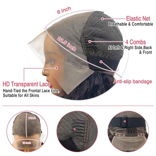 Nsvnsv 13x6 Deep Wave Lace Front Wigs Human Hair Wigs for Women 180% Density HD Transparent Deep Curly Lace Frontal Wigs Human Hair Pre Plucked with Baby Hair Natural Color 20 Inch