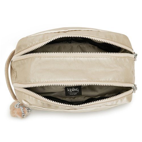 Kipling Womens Women's Amalfi Travel Pouch, Organize Accessories, Slip Compartments, Top Zip Closure, Nylon Large Pouch, Starry Gold Metallic, 9 L x 5.5 H 5 D US