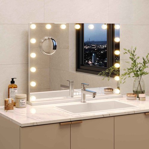 GAOMON Vanity Mirror with Lights, Lighted Mirror with 17 Dimmable LED Bulbs, Makeup Mirror with 3X Magnification, 3 Colors Modes,Touch Control, Metal Frame,White