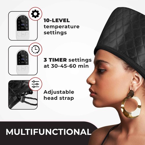 Hair Steamer for Natural Hair Home Use w/10-level Heats Up Quickly, Heat Cap for Deep Conditioning - Thermal Steam Cap for Black Hair, Great for Deep Conditioner - Set of 3
