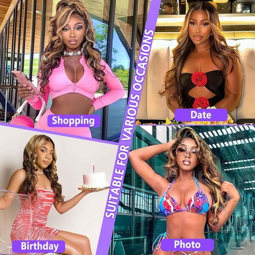 BYWEEW Honey Blonde Ombre Lace Front Wig Human Hair Highlight Body Wave 13X6 Lace Front Wigs 180 Density Glueless 4/27 Highlighted Human Hair Wig 26 Inch