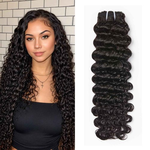 Wequeen 16A Deep Wave Human Hair Bundles 18 Inch 100% Unprocessed Brazilian Virgin Hair Quick Weave Bundles Human Hair Extensions Real Human Hair, Natural Black
