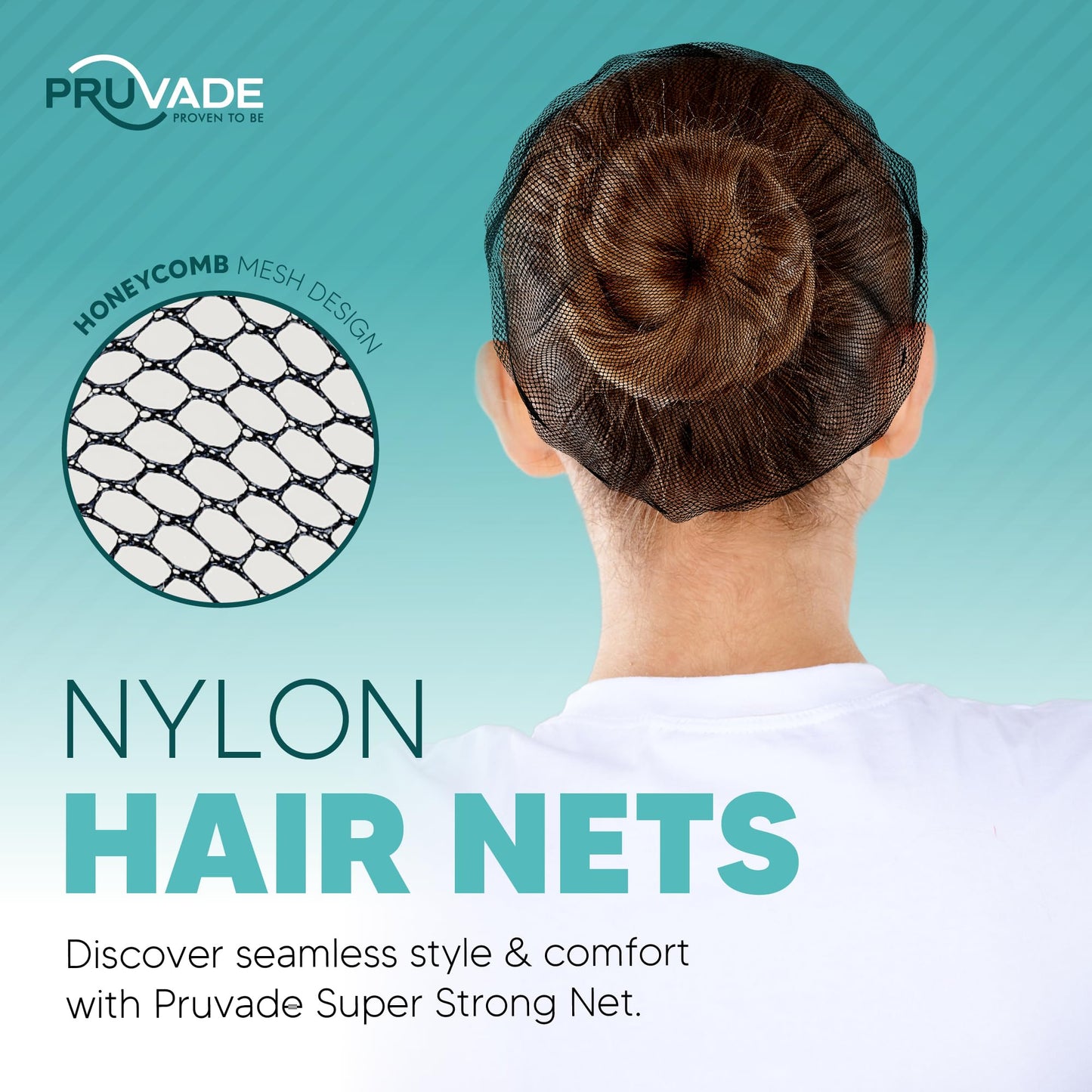 Pruvade - Nylon Hair Nets for Women & Men | Case of 1000 | 24" Honeycomb Mesh Hair Net for Food Service, Medical & Industrial Use - Breathable & Sturdy for Bun Hair, Most Long & Short Hair- Latex Free