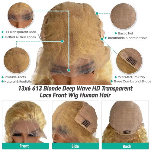 Licoville Blonde Lace Front Wig Human Hair Pre Plucked Curly Blonde Wig HD Transparent Deep Wave 613 13x6 Lace Front Wigs Human Hair 180% Density 28 Inch 613 Frontal Wigs for Black Women
