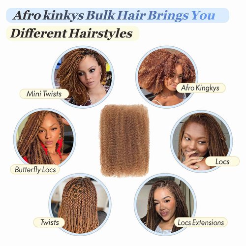 afro kinkys bulk human hair 8-28 inch afro kinky bulk 100% human hair for dreadlock extensions repair loc making twists (30#, 16inch(Pack of 2))