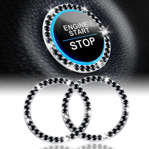 LivTee 2 PCS Crystal Rhinestone Car Engine Start Stop Decoration Ring, Bling Car Interior Accessories for Women, Push to Start Button Cover Sticker, Automotive Decals, Black