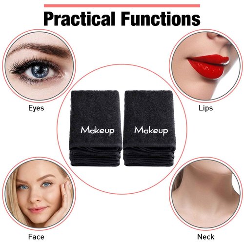 Chumia 72 Pcs Makeup Remover Cloths 13 x 13 Inch Makeup Towel Face Washcloths with Embroidery Black Reusable Washcloths Soft Cleansing Face Towel for Women