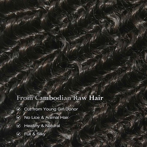 ASHINE Human Hair Bundle Deep Curly Water Wave, Unprocessed Cambodian Raw Hair 20 Inch, Flip Over Quick Weave Wet and Wave Bundles for Women Natural Black