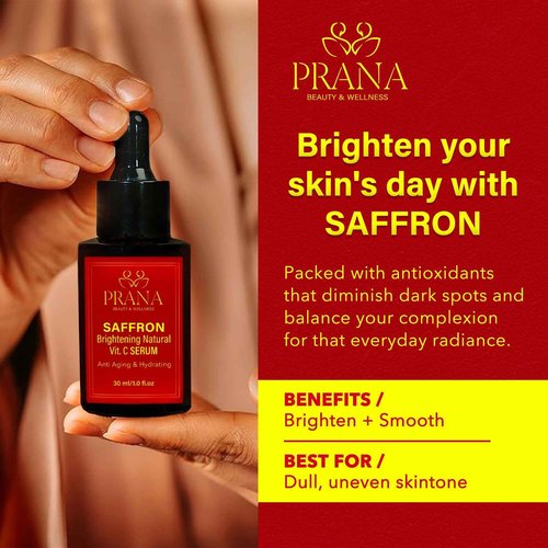 PRANA Saffron Brightening Vitamin C Face Serum – Ayurvedic Skincare with Pure Blue Lotus, Vetiver & Sandalwood – Hydrating Anti-Aging Serum for Even Skin Tone, Dark Spots & Radiant Glow (30ml)