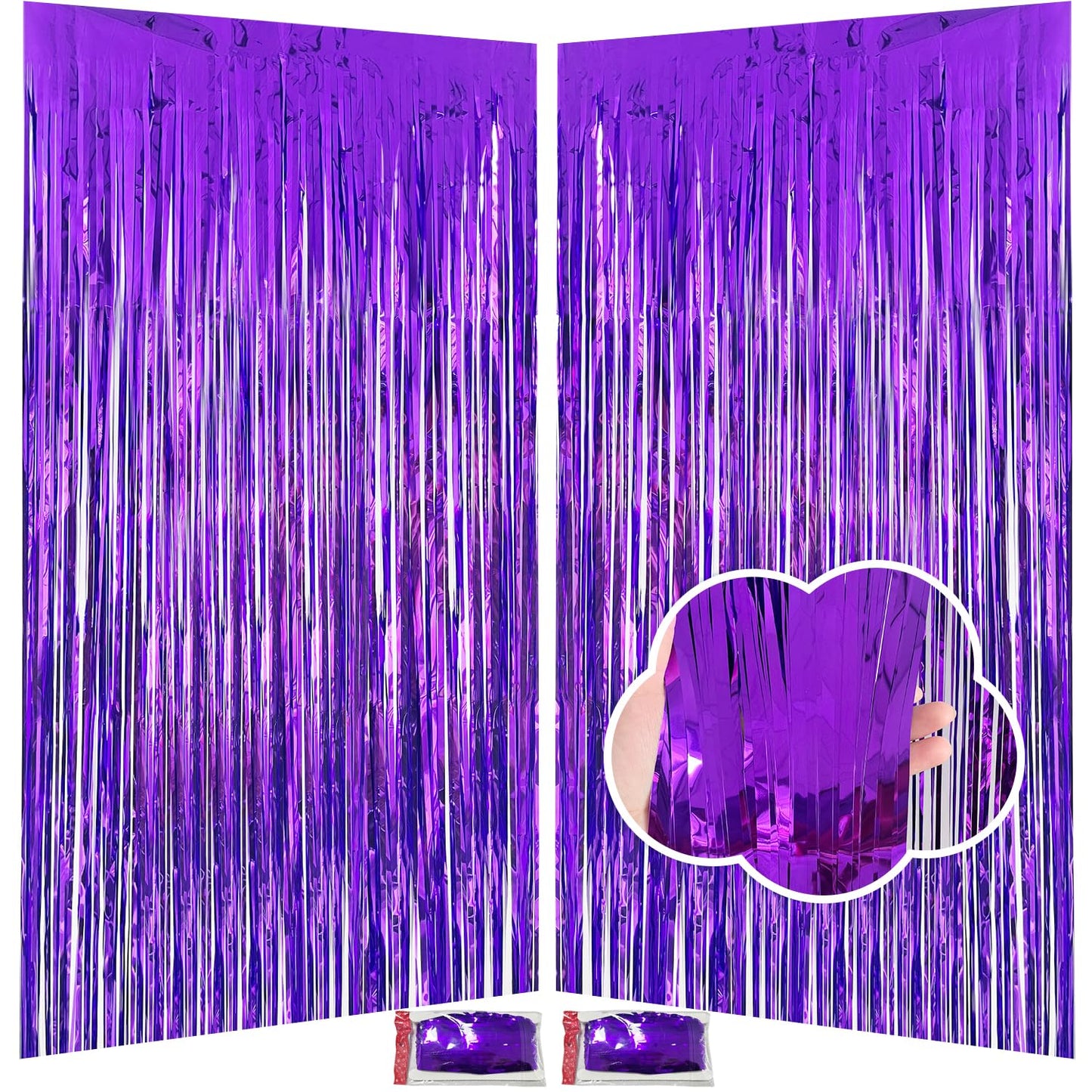 2 Pack Purple Tinsel Backdrop Party Decorations 3.3x8.2ft, Foil Fringe Curtains Door Streamers for Birthday Balloons Decor, Purple Backdrop for Wedding Baby Shower Graduation Christmas Halloween