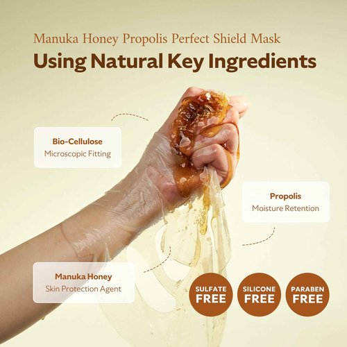 STEAMBASE Manuka Honey Propolis Perfect Shield Mask | Face Sheet Mask | Hydrating, Anti-Aging, Cooling, Elasticity, Fine Lines Repair | Facial for Dry and Sensitive Skin | Korean Skin Care | 10 Sheets