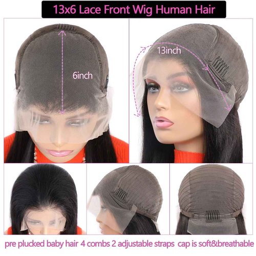 Lemoda 13x6 Straight HD Lace Front Wigs Human Hair Outlet Deal 13x6 Straight Lace Front Wigs 200% Density 18 inch Black Wig Virgin 15A Straight Human Hair Wig For Black Women Natural Color