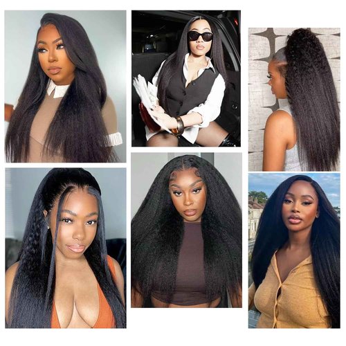 Ainmeys Kinky Straight U Part Wigs 200% Brazilian Yaki Straight Upgrade U Shape Human hair Wigs With Drawstring for Women No leave out wear and go Glueless Clip In Half Wigs (16INCH)