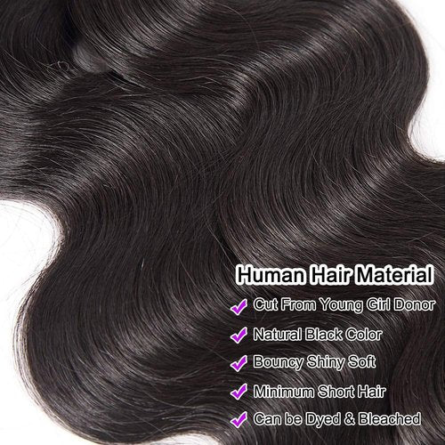 MsSunlight 12A Human Hair Bundles 16 18 20 22 Inch Body Wave Bundles Human Hair 100% Unprocessed Brazilian Virgin Hair 4 Bundles Deals Human Hair Extensions Quick Weave Natural Black