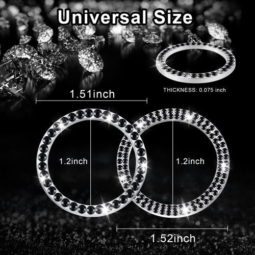 LivTee 2 PCS Crystal Combinatorial Rhinestone Car Engine Start Decoration Ring, Push to Start Button Cover Sticker, Bling Car Interior Accessories for Women, Automotive Decals, Black