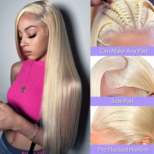 NZINZI 613 Lace Front Wig Human Hair 26 Inch 13x4 Transparent Lace Blonde Lace Front Wigs Human Hair 200% Density Straight Lace Front Wigs Human Hair Pre Plucked 613 HD Lace Frontal Wig Human Hair