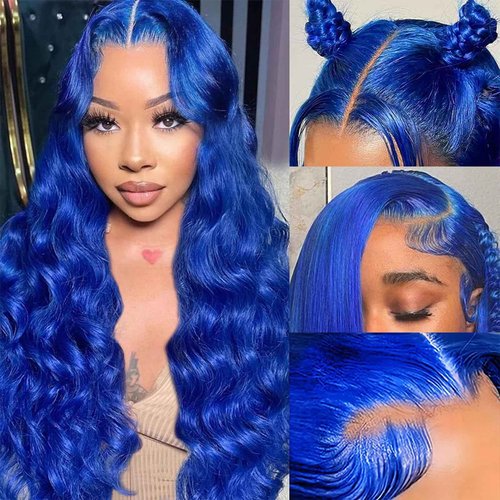 TYUKY 28 Inch Blue Lace Front Wig Human Hair 200 Density Human Hair Wig 13X4 HD Lace Front Wigs Human Hair Pre Plucked Human Hair Wig Color Blue Wig Human Hair Blue Lace Frontal Wigs Human Hair