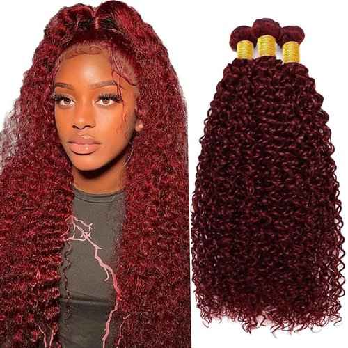 Fabimiya Bundles Human Hair Jerry Curly Burgundy 99J Human Hair Bundles Unprocessed Brazilian Virgin Hair Bundles Burgundy 99J Human Hair Bundles Quick Weave Hair Extension