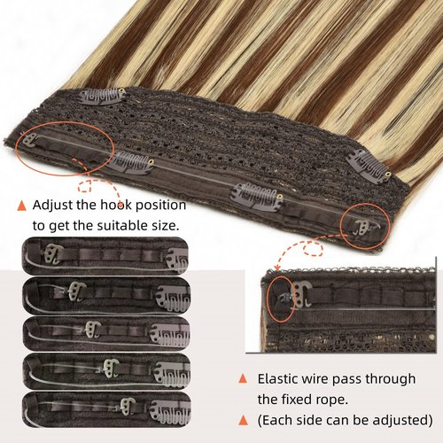 Invisible Wire Extensions Clip in Hair Extensions with Fish Line 20inch Wire Hair Extensions Real Human Hair 100g Ombre Highlights Brown to Blonde #4/613