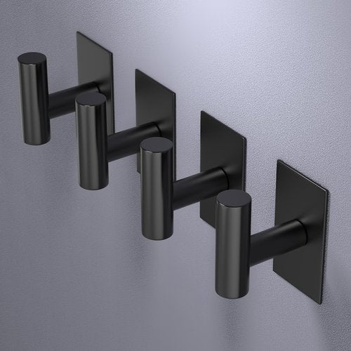 VAEHOLD Wall Towel Hooks, Heavy Duty Sticky Holder Waterproof Towel Hooks for Hanging Coat, Clothes, Closet Hook Wall Mount for Kitchen (Black, 4 Pack)