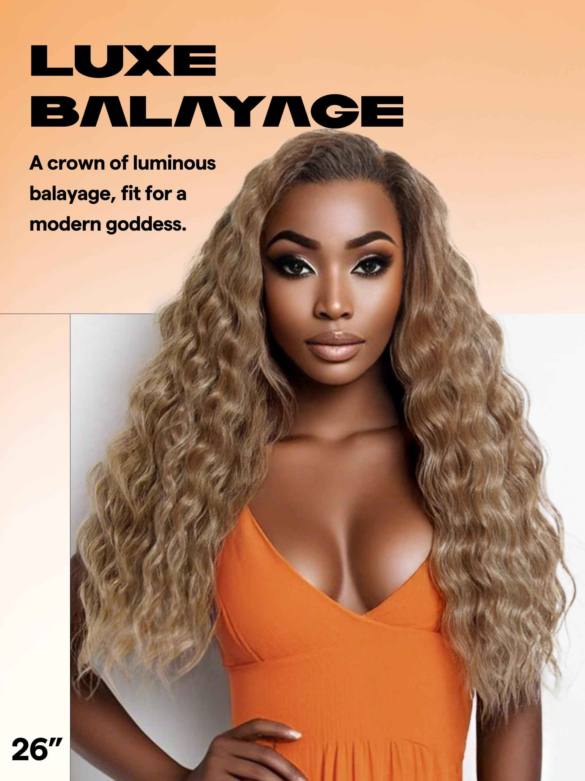 GORGIUS Balayage Highlight Ocean Wave Lace Front Wigs Pre Cut Glueless Side Part Synthetic Long Wig 28 Inch