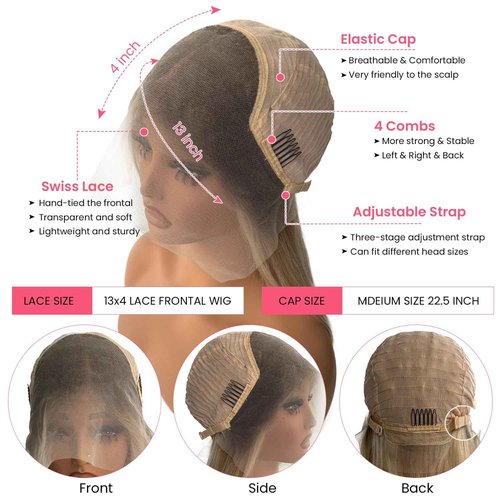 Smartinnov Balayage Blonde Bob Wig Human Hair 13x6 HD Transparent Lace Wigs 10 Inch Platimun Blonde Highlight Virgin Hair Middle Part 180% Density Pre Plucked Short Bob Wigs for Women Tiny Knots