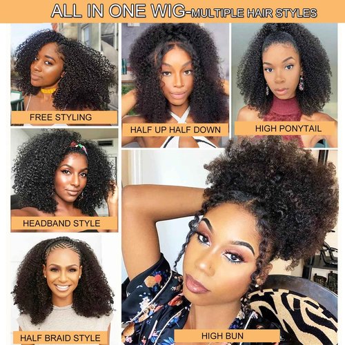 UWLK Half Wig Human Hair Curly 20 Inch 200 Density Glueless Jerry Curly Human Hair Half Wigs For Black Women 3 In 1 Seamless Flip Over Wear Go Beginner Friendly Curly Wig Natural Color