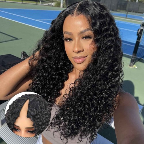 Wosama V Part Wig Human Hair curly Upgrade U Part Wig for Black Women Kinky curly Glueless Clip In Half Wig No Leave Out Wigs 180% Natural Color 22inch