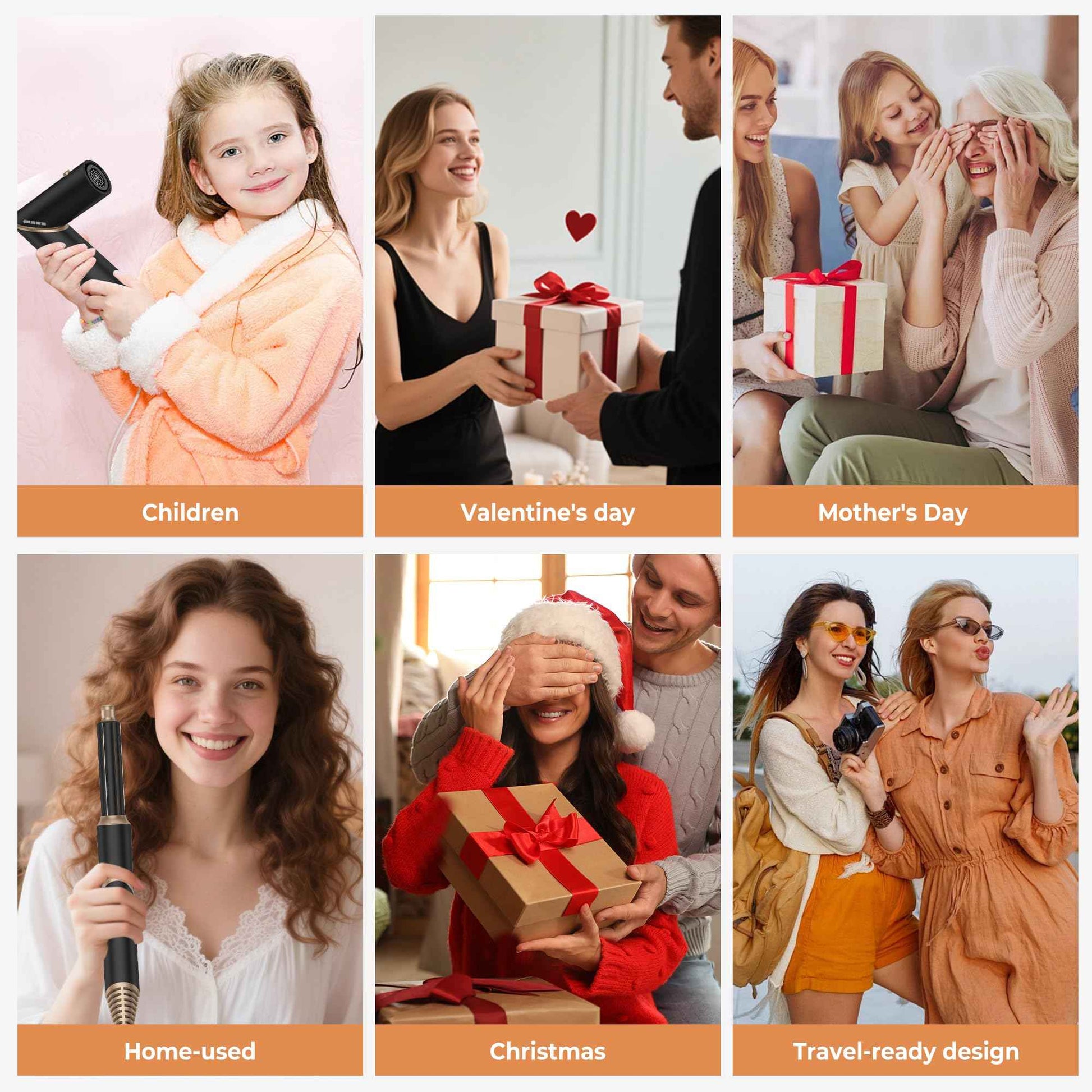 Hair Dryer Brush 6 in 1, Foldable Blow Dryer Brush with Wrap Curler, Detachable Air Hair Styler Curling, Drying,Volumizing, Straightening, Negative Ionic Hair Dryer with Diffuser, Hair Styling Tools