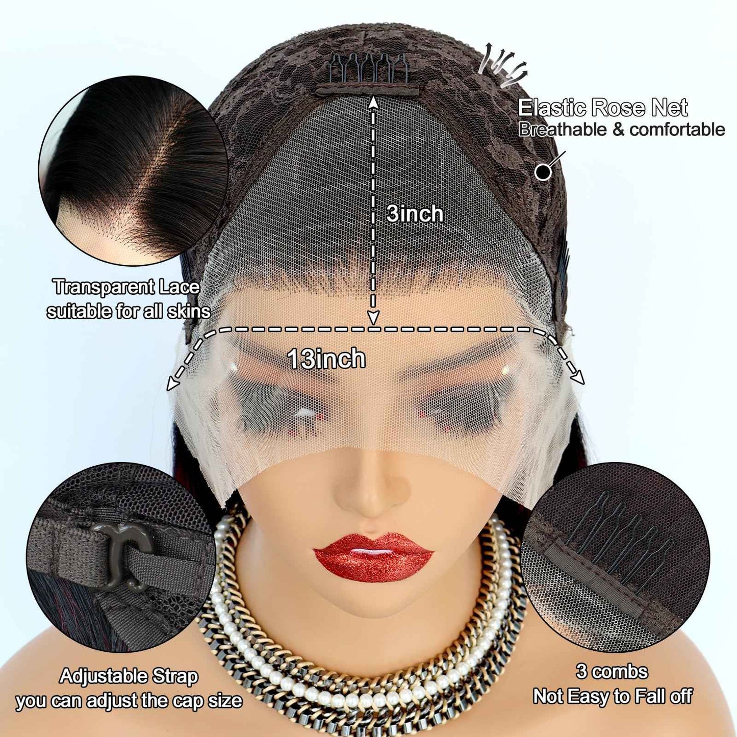 Oxeely Red Highlight Ombre Burgundy Synthetic Lace Front Wigs Long Straight Wigs Burgundy Lace Wigs Pre Plucked 1B/99J Skunk Stripe Glueless Wigs Heat Resistant Fiber Hair Red Wigs for Women Daily Use