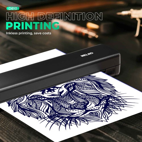 Nelko D810 Tattoo Stencil Printer, Wireless Thermal Tattoo Printer with 10pcs Tattoo Transfer Papers, Portable Tattoo Machine for Artist & Beginners, Compatible with Phone Pad and PC, Black