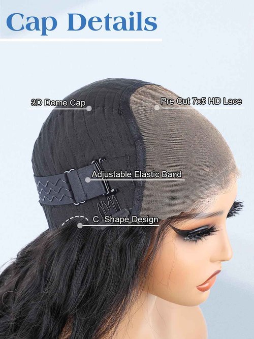 Ashart 18 Inch Side Part Body Wave 7X5 Wear and Go Glueless Wigs Human Hair Pre Plucked Pre Cut Pre Bleached Knots HD Lace Front Wigs for Black Women Glueless Wig 180% Density