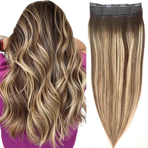 Halo Hair Extensions - Dark Brown to Chestnut Brown Mix Brown Transparent Adjustable Size Removable Secure，Halo Extensions Real Human Hai, 14lnch 85g