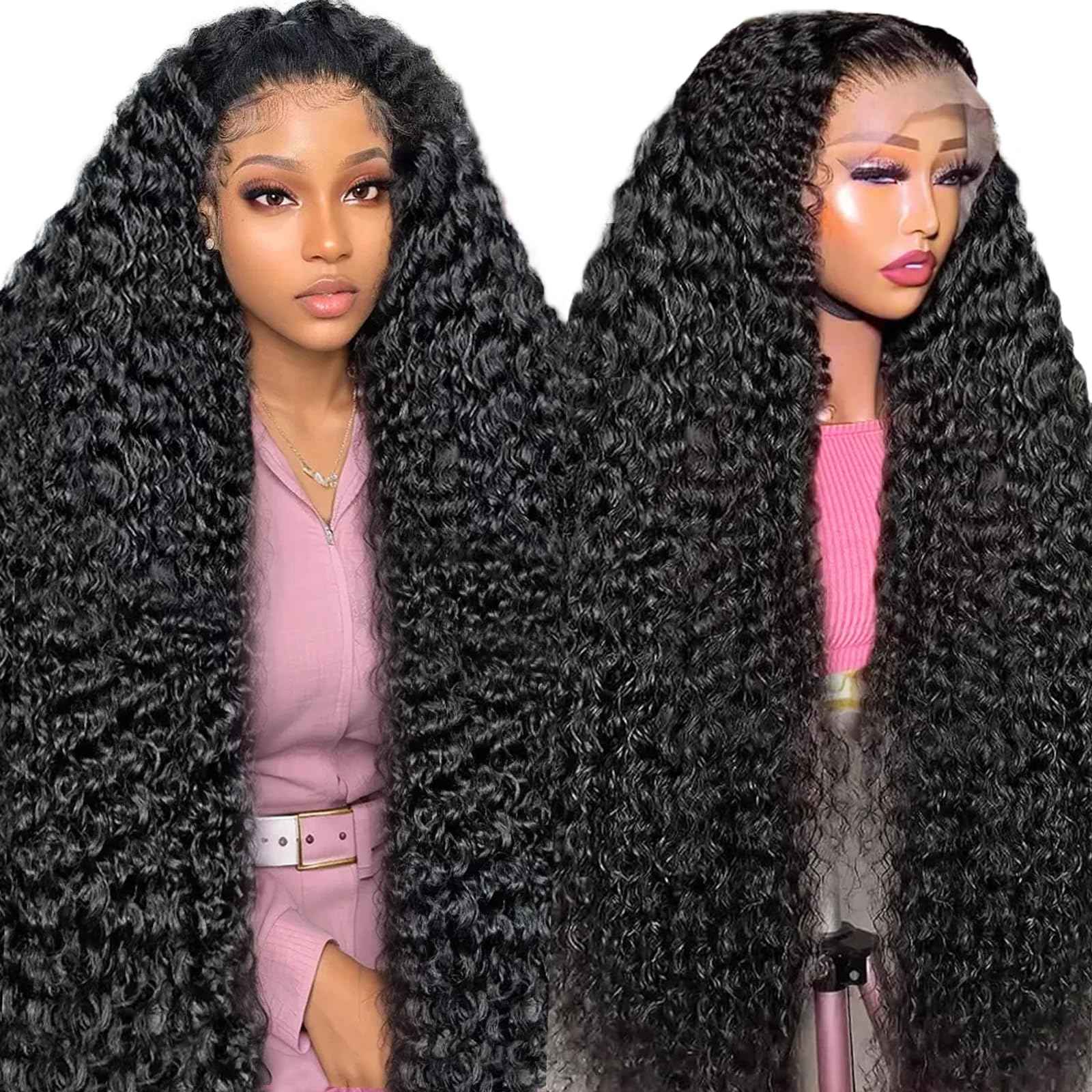 30 Inch 13x6 HD Deep Wave Lace Front Wigs Human Hair Pre Plucked 200% Density Transparent Deep Curly Lace Frontal Wigs With Baby Hair Glueless Wig For Women