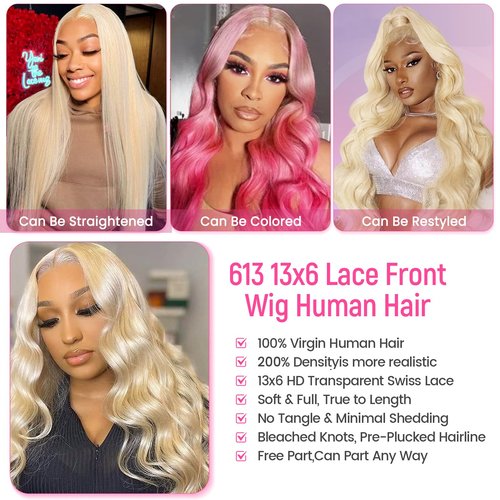 raztcrb 613 Lace Front Wig Human Hair 200 Density 13x6 Body Wave Blonde Wig Human Hair 613 HD Blonde Lace Front Wigs 613 Lace Frontal Wigs Pre Plucked for Women (20 Inch)